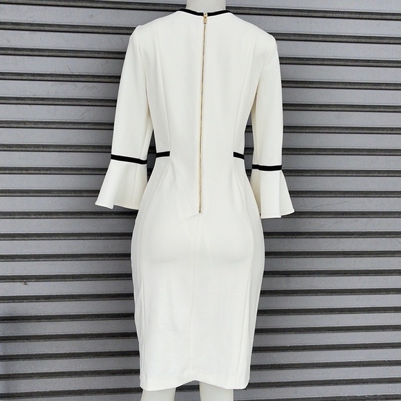 Calvin Klein Bell Sleeve Piping Sheath Dress Size 4 - Picture 9 of 15